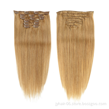 Cheap 100% Full Head Virgin Human Hair Brown Blonde Clip In Hair Extensions